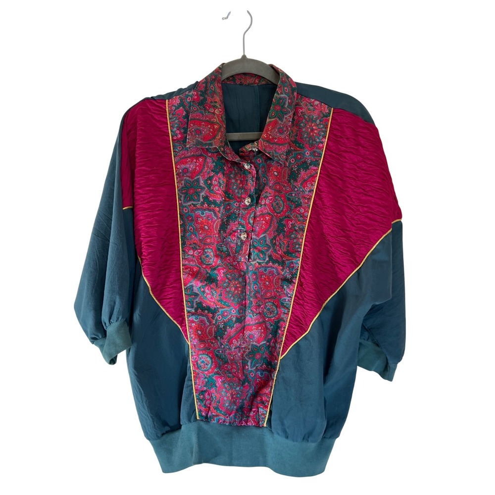 Retro Paisley Art to Wear 70s Style Print Blouse Large - Picture 2 of 7